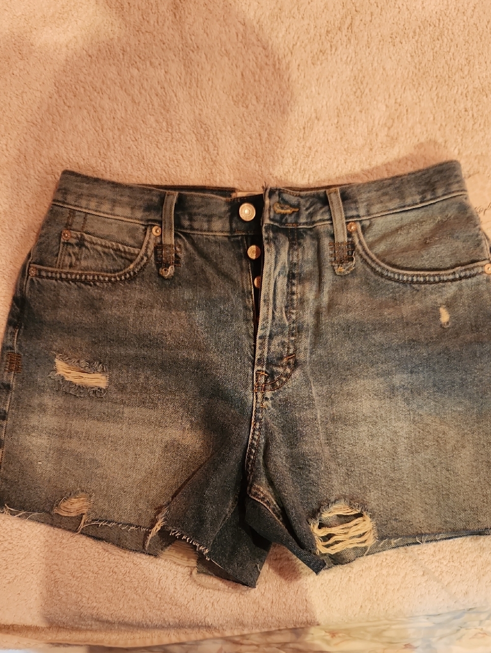 Free People Distressed Denim Button-Fly Shorts - Blue
